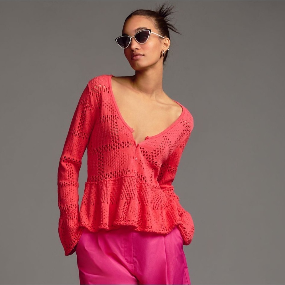 Pilcro Anthropologie Pointelle Babydoll Sweater XS